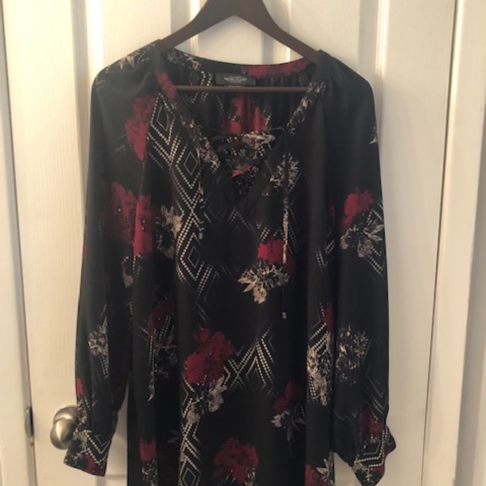 Black with Red flower Tunic Blouse